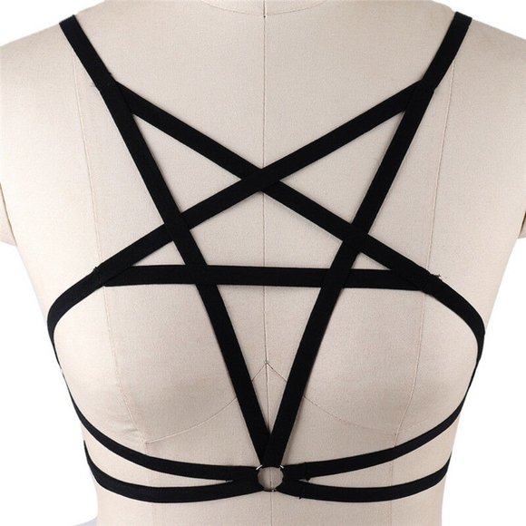 Black Strappy Star Harness Bralette O/S - Picture 4 of 8